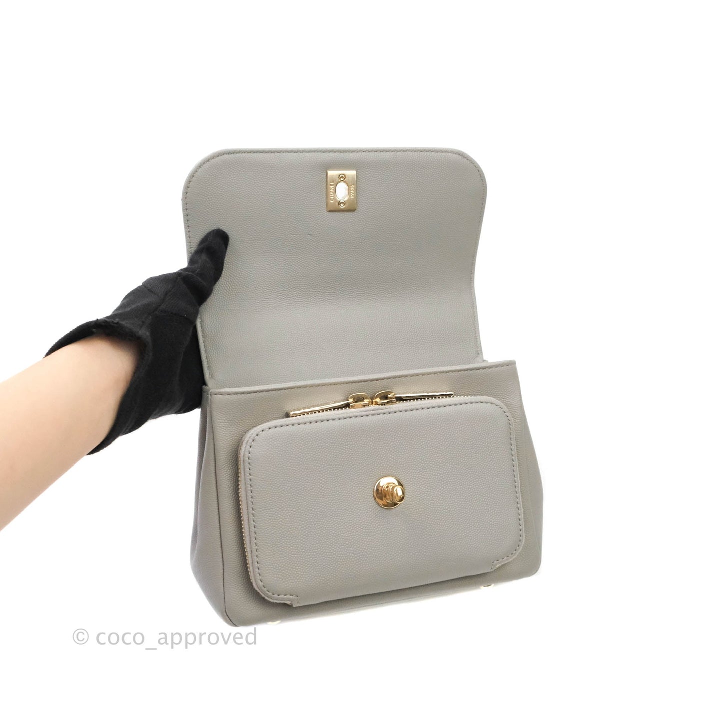 Chanel Quilted Small Business Affinity Flap Grey Caviar Gold Hardware