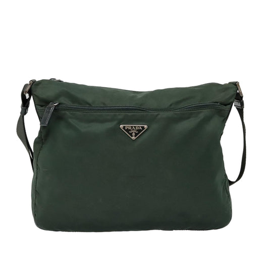 Luxury Prada Shoulder Bag Nylon Khaki Silver  92862
