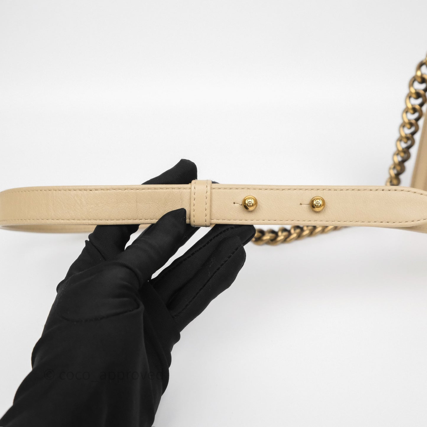 Chanel Small Boy Stingray Beige Antique Gold Hardware