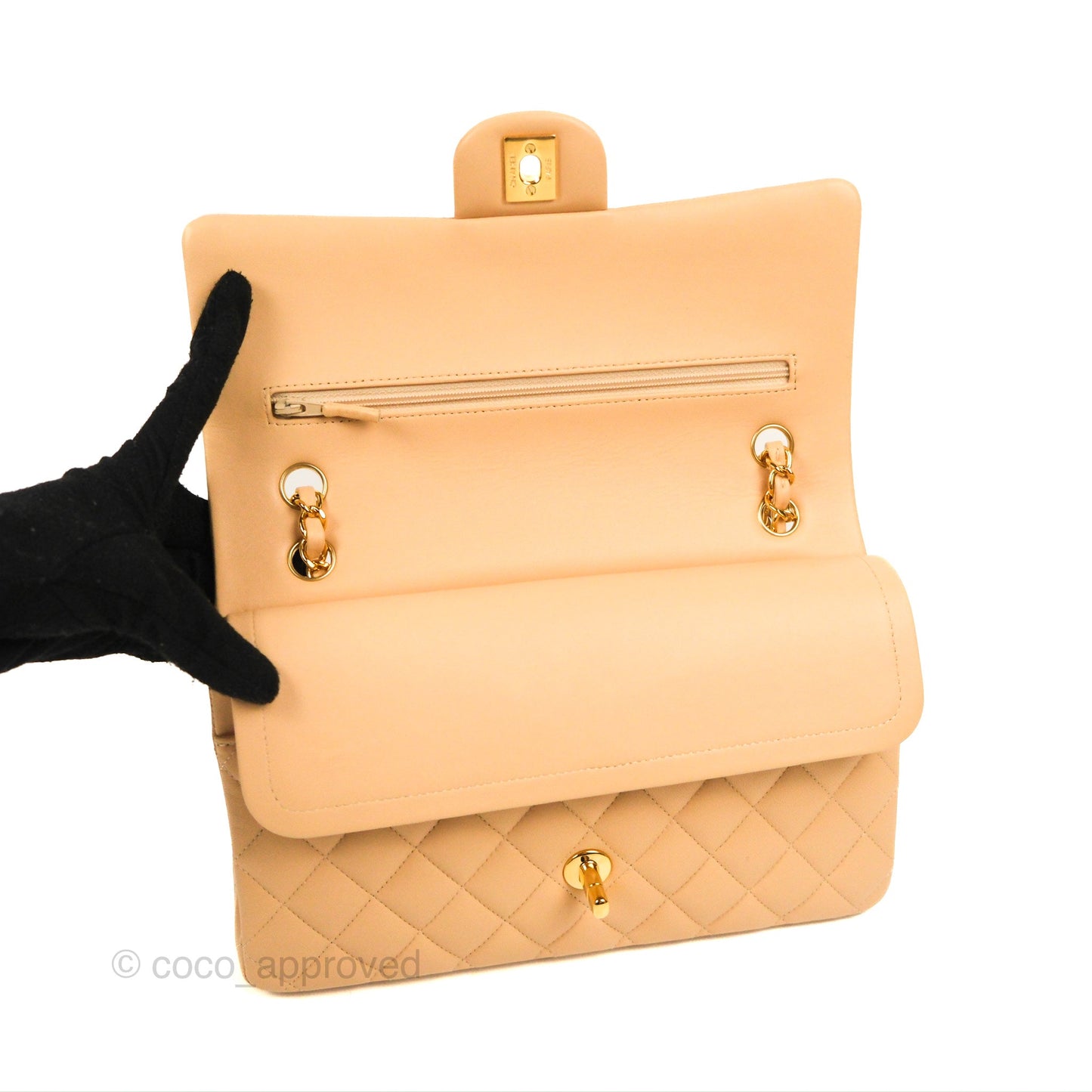 Chanel Classic M/L Medium Flap Quilted Beige Lambskin Gold Hardware