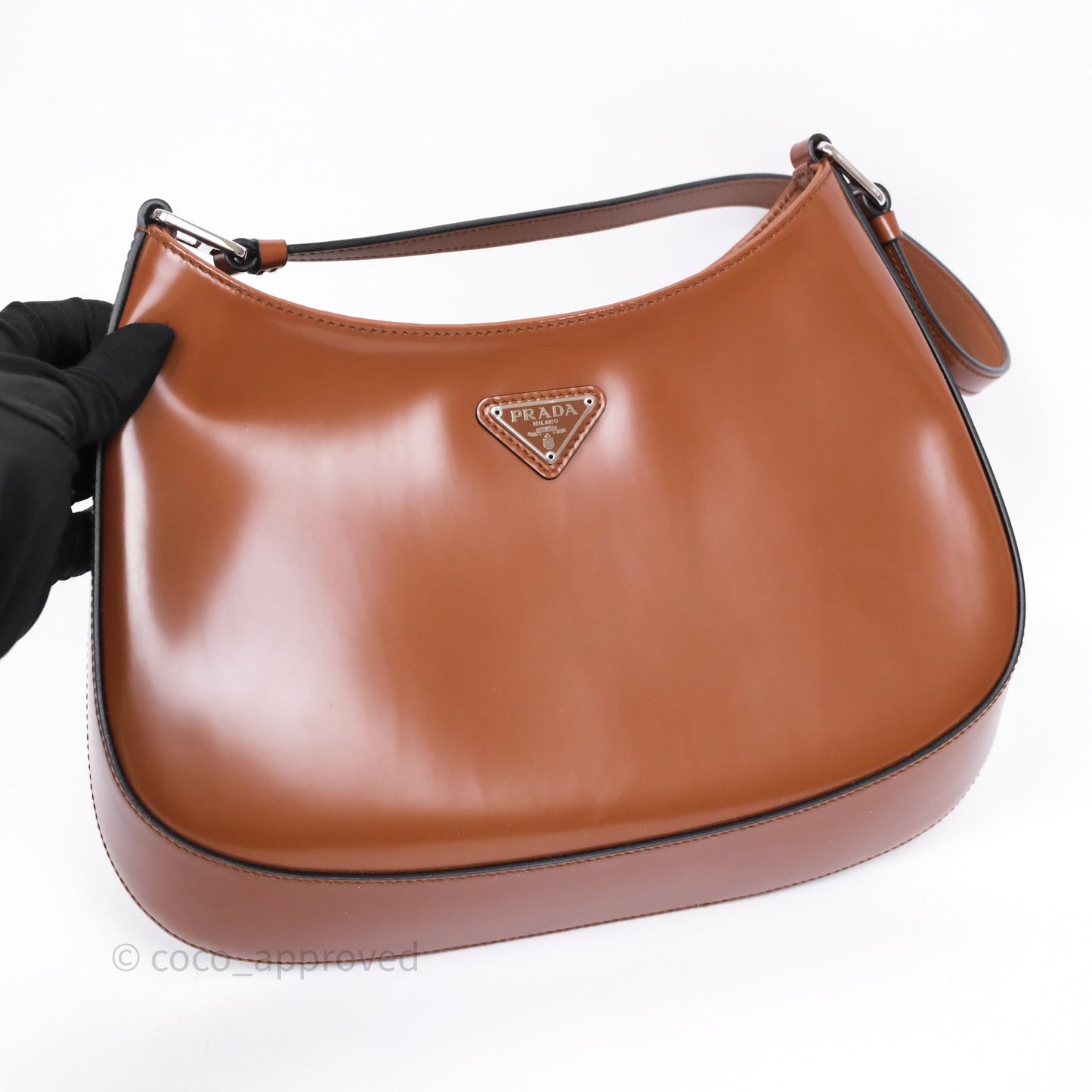 Prada Cleo Brushed Leather Shoulder Bag Brown