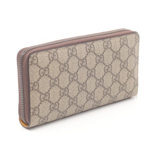 Luxury Gucci Trending 2025 GG Supreme Round zipper long wallet PVC Coated Canvas Leather Beige Brown