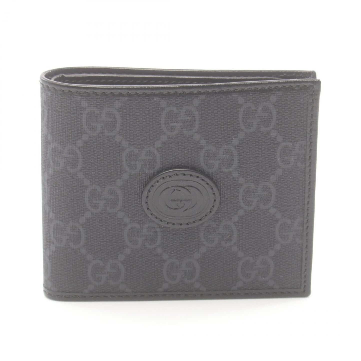 Luxury Gucci Trending 2025 Interlocking G GG Supreme Bi-fold wallet PVC Coated Canvas Leather Gray Black