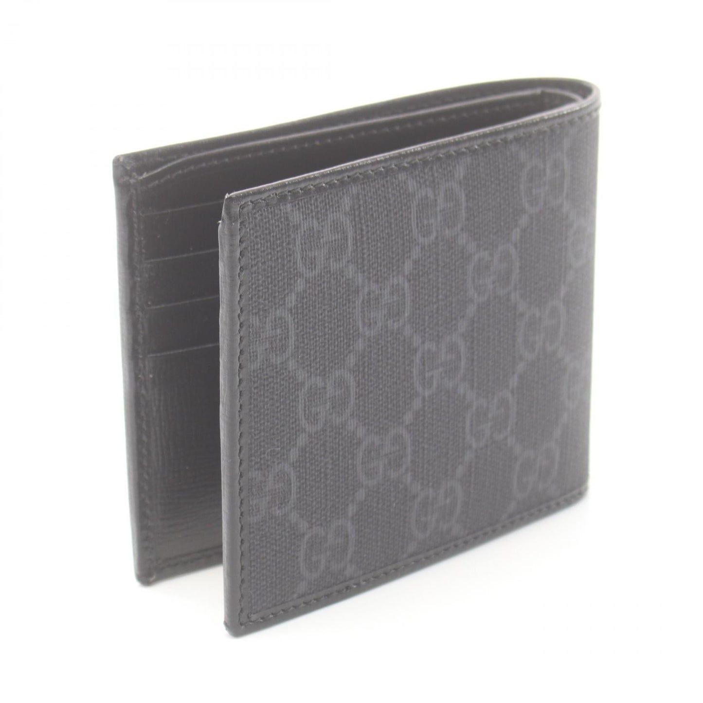 Luxury Gucci Trending 2025 Interlocking G GG Supreme Bi-fold wallet PVC Coated Canvas Leather Gray Black