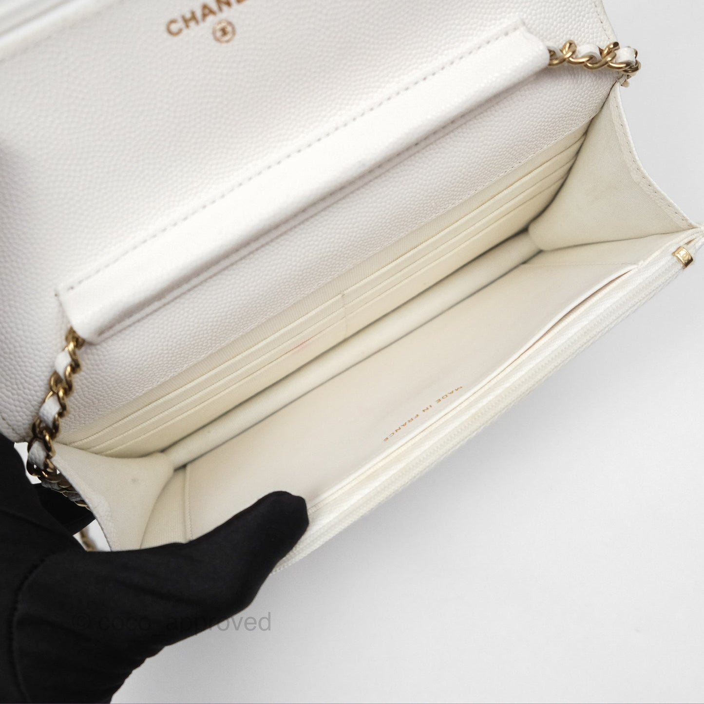 Chanel Quilted Classic Wallet on Chain WOC White Caviar Gold Hardware