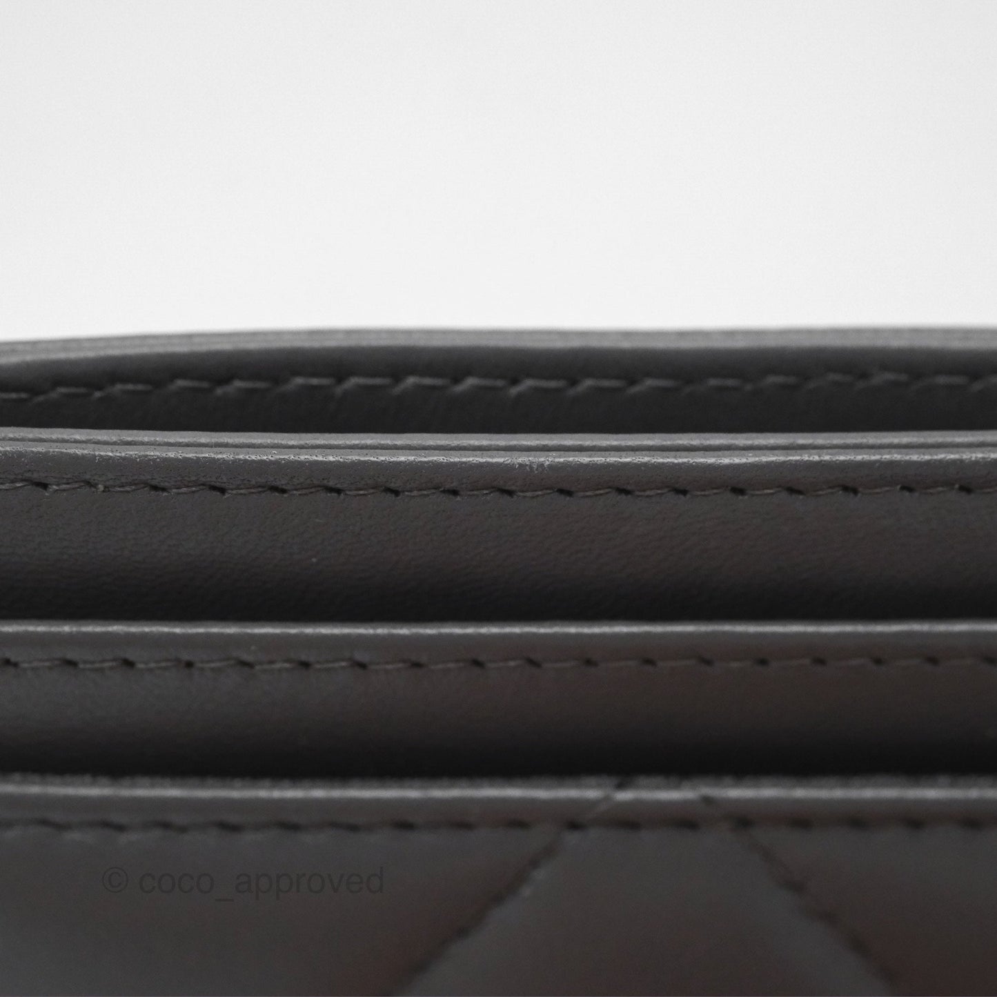Chanel 19 Quilted Grey Flat Card Holder Silver Hardware