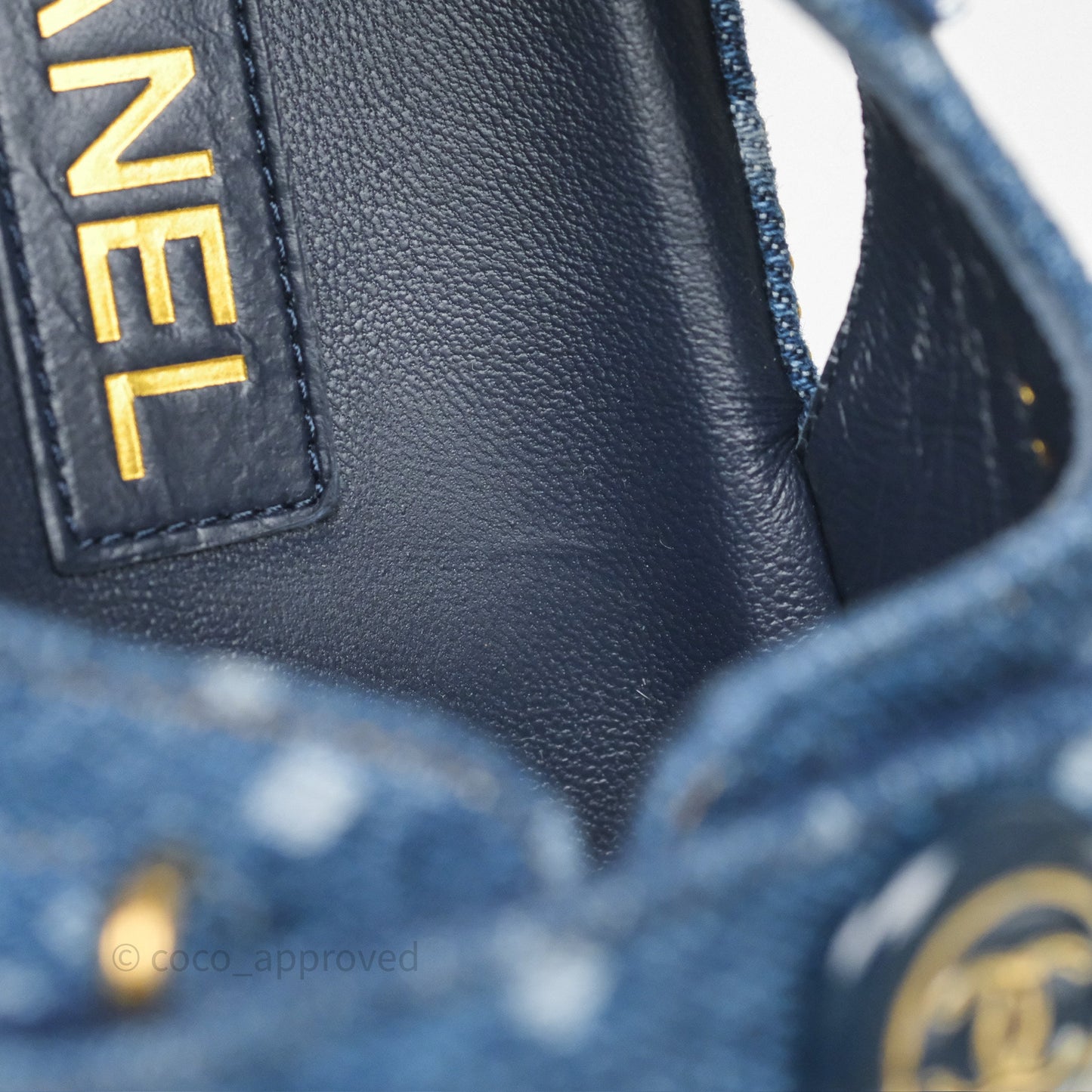 Chanel CC Dots Dad Sandals Denim Blue 23P Size 38
