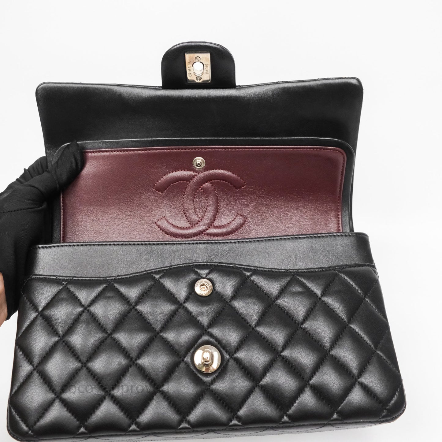 Chanel Classic M/L Medium Flap Quilted Black Lambskin Silver Hardware