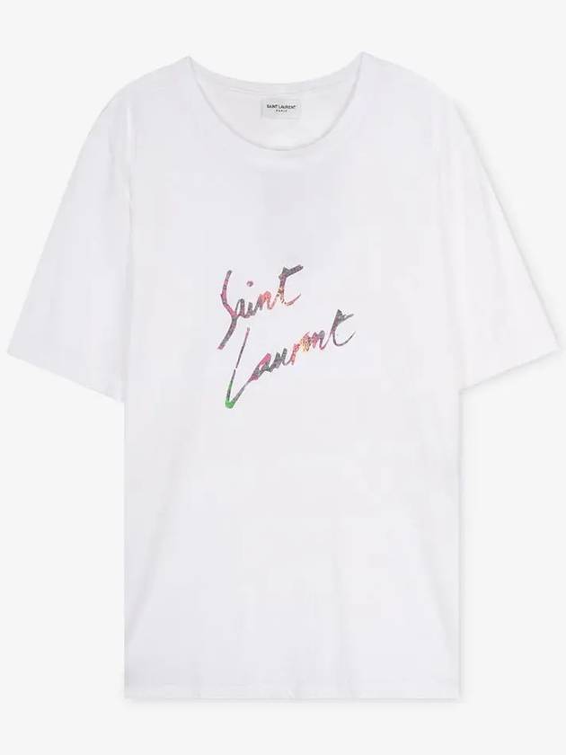 Luxury Saint Laurent Men's Animal Pattern Logo Short Sleeve T-Shirt White
