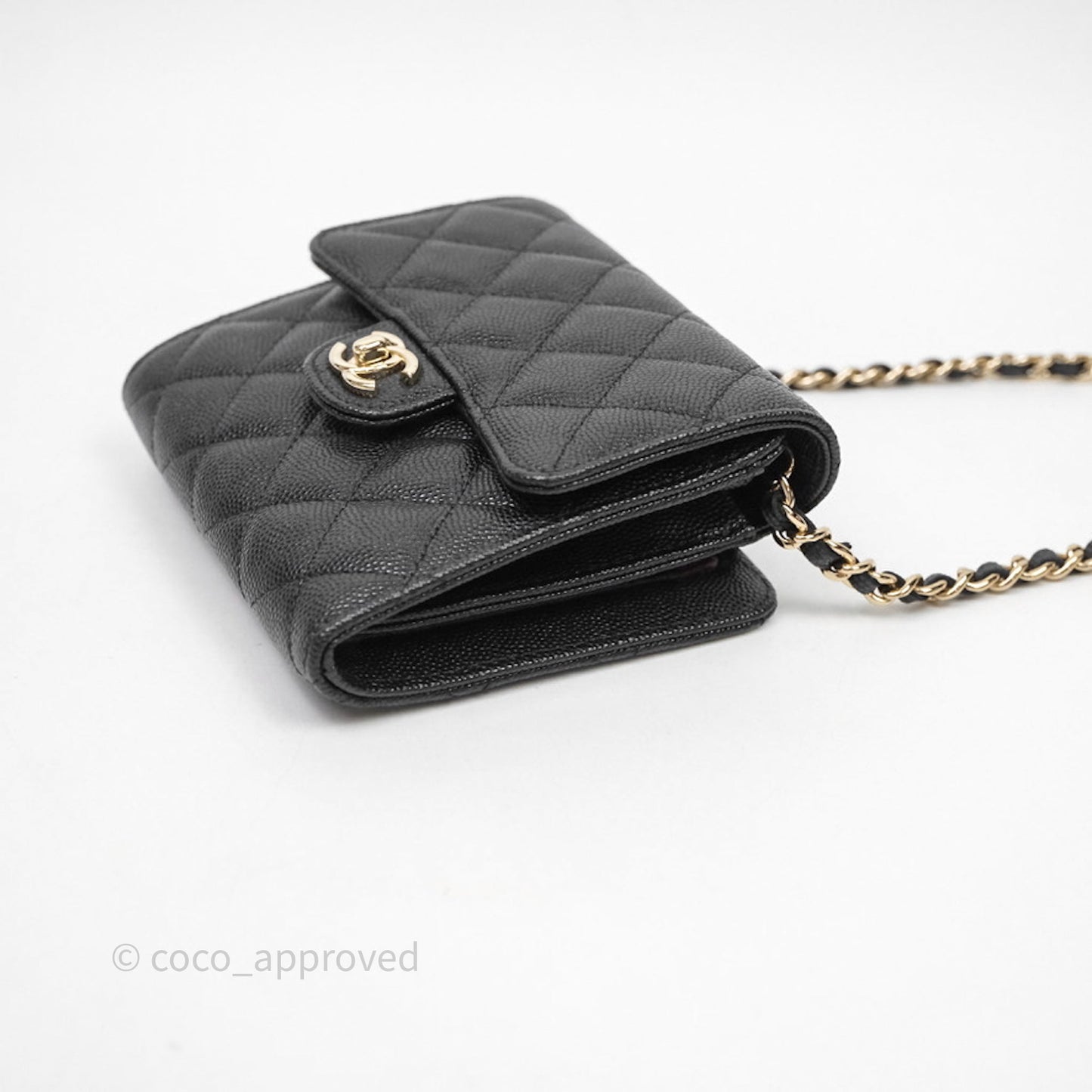 Chanel Quilted Mini Wallet on Chain WOC Black Caviar Gold Hardware
