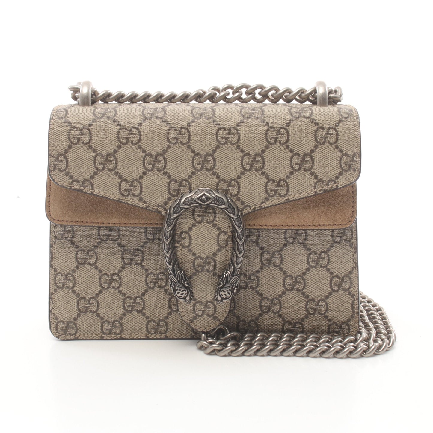 Luxury Gucci Trending 2025 Dionysus GG Supreme W chain shoulder bag PVC Suede Beige Light brown