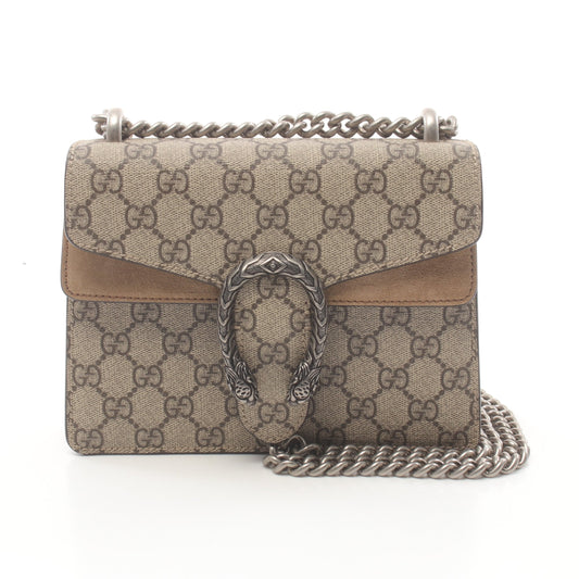 Luxury Gucci Trending 2025 Dionysus GG Supreme W chain shoulder bag PVC Suede Beige Light brown