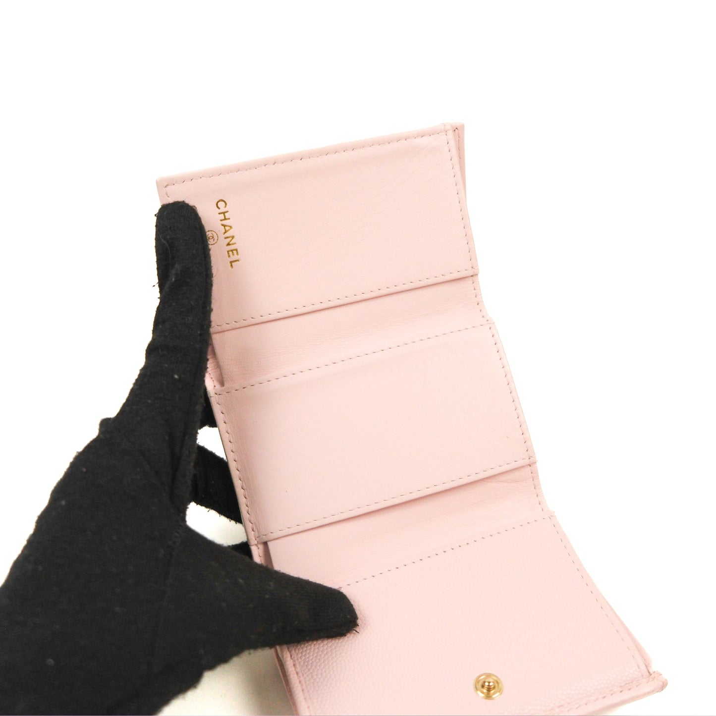 Chanel Quilted Small Classic Flap Trifold Wallet Pink Caviar Gold Hardware