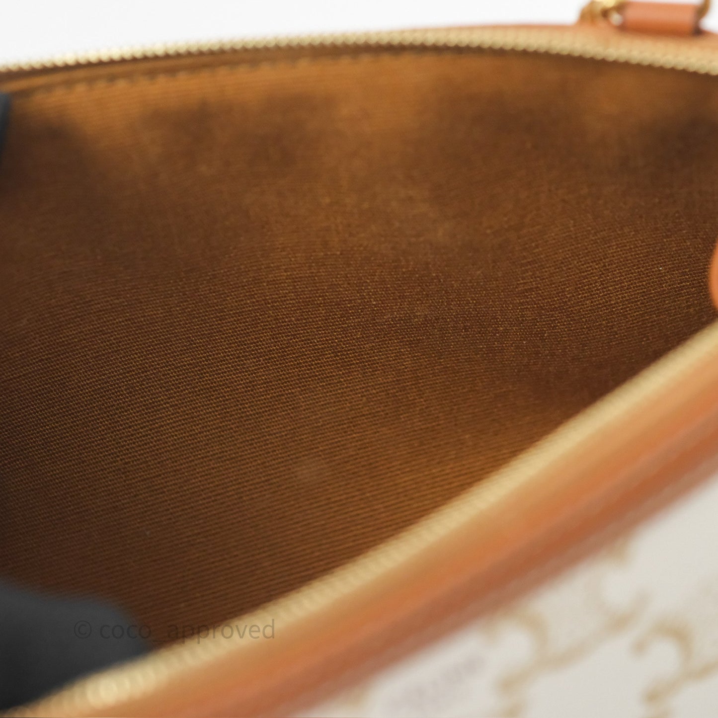 Celine Clutch With Chain Triomphe Canvas Lambskin White/Tan