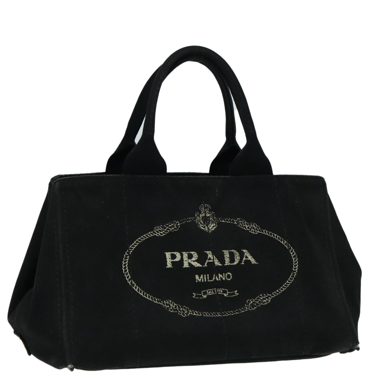 Luxury Prada Canapa MM Hand Bag Canvas Black Gold  92998