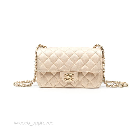 Chanel Mini Rectangular Quilted Iridescent Gold Lambskin Gold Hardware 21P
