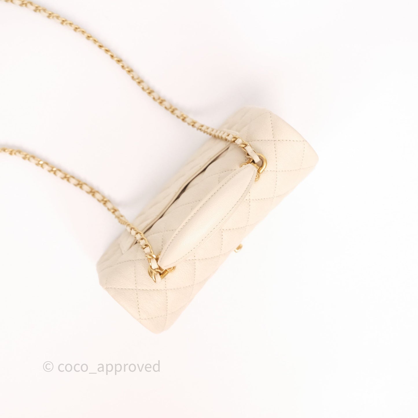 Chanel Top Handle Mini Rectangular Flap Bag Ivory Beige Caviar Gold Hardware
