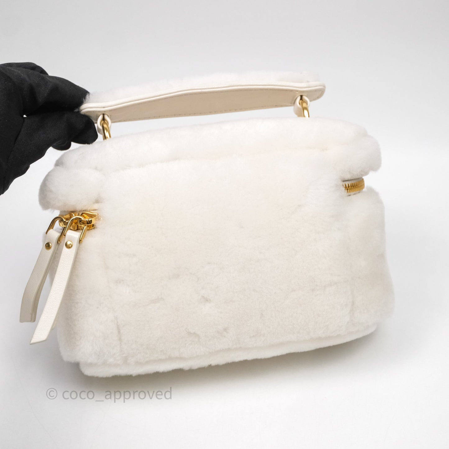 Miu Miu Shearling Vanity Case White Gold Hardware