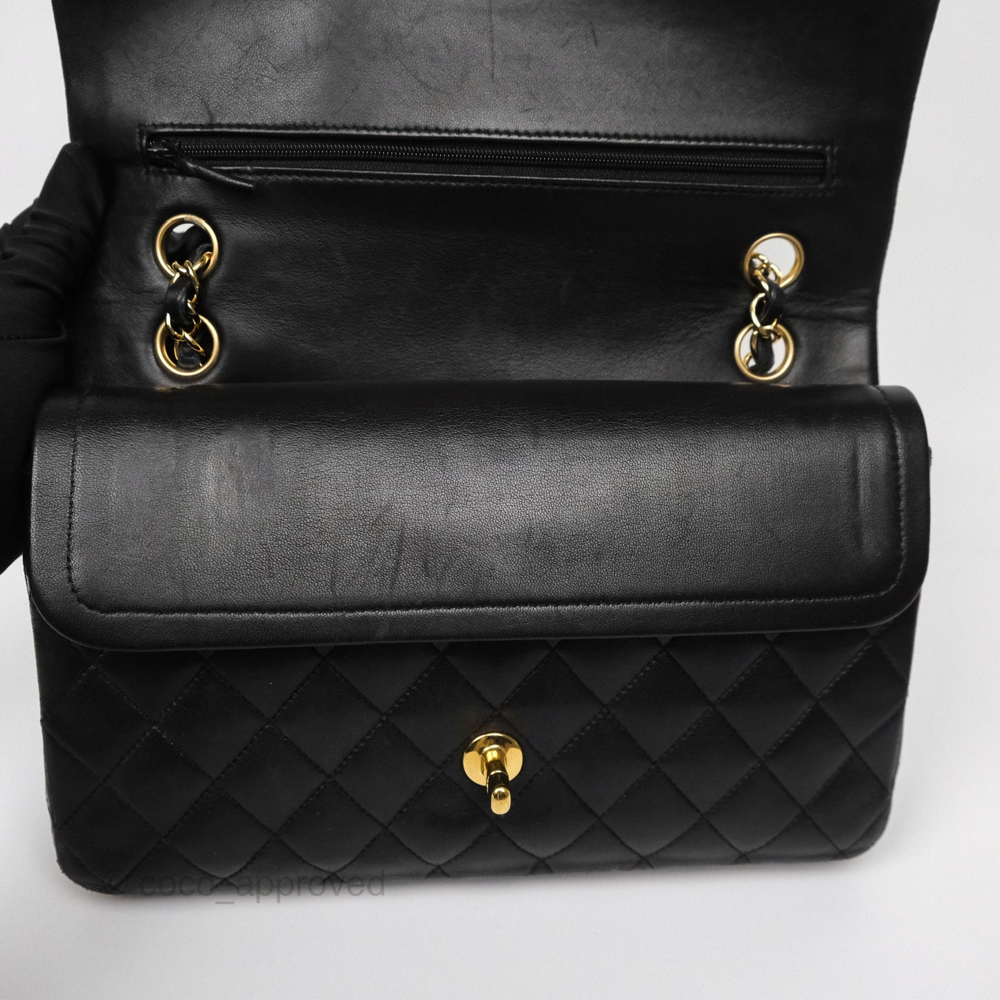Chanel Classic M/L Medium Flap Quilted Black Lambskin Gold Hardware
