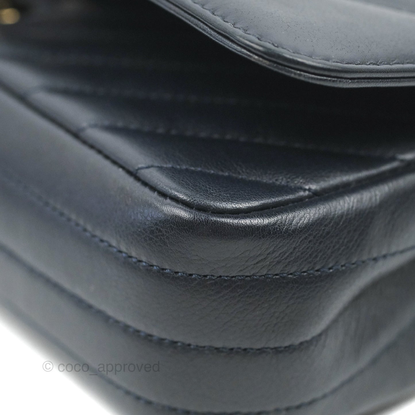 Chanel Medium Statement Chevron Flap Bag Navy Calfskin Gold Hardware