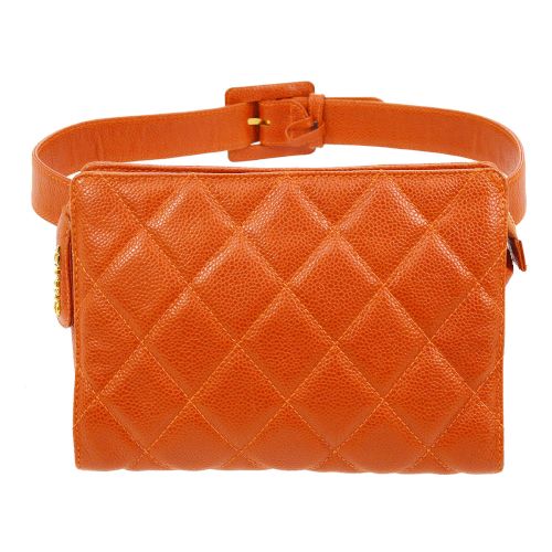 Luxury Chanel 1996-1997 Orange Caviar Quilted Belt Bag #75