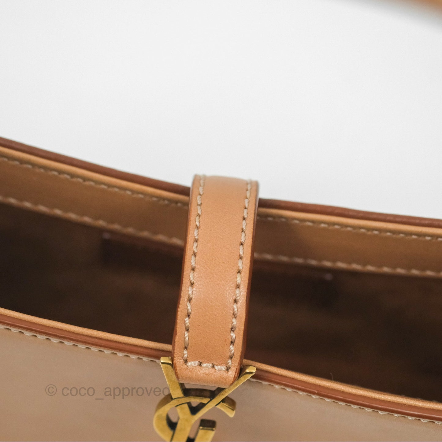 Saint Laurent Mini Le 5 À 7 Tan Calfskin Bronze Brass Hardware