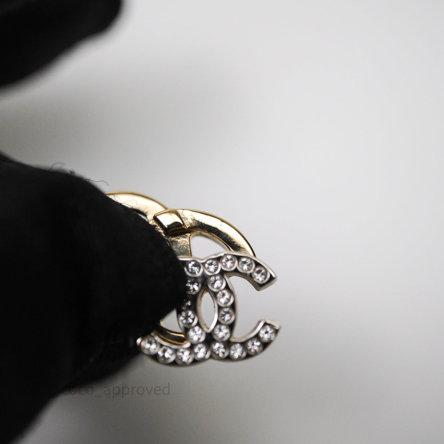 Chanel Double Crystal CC Earrings Silver & Gold Tone 21A