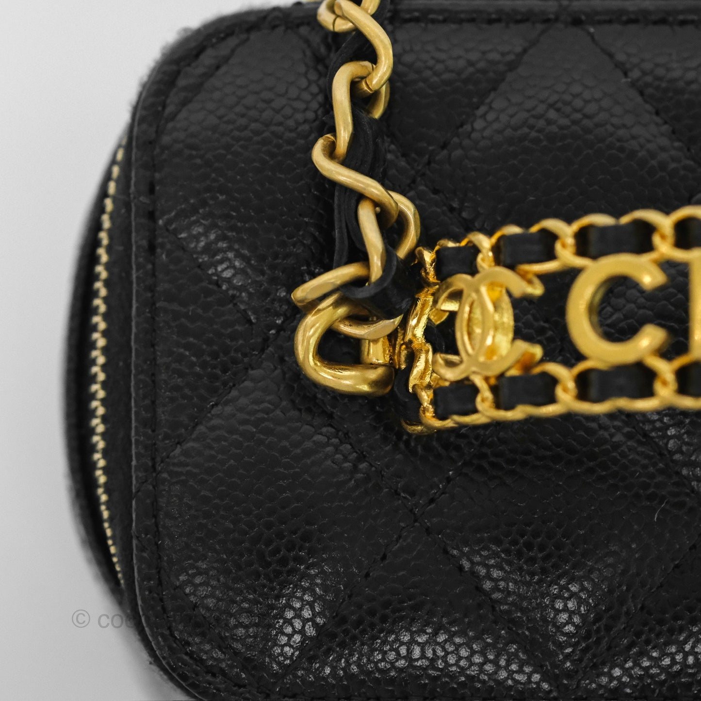 Chanel Logo Top Handle Vanity Rectangular Black Caviar Aged Gold Hardware