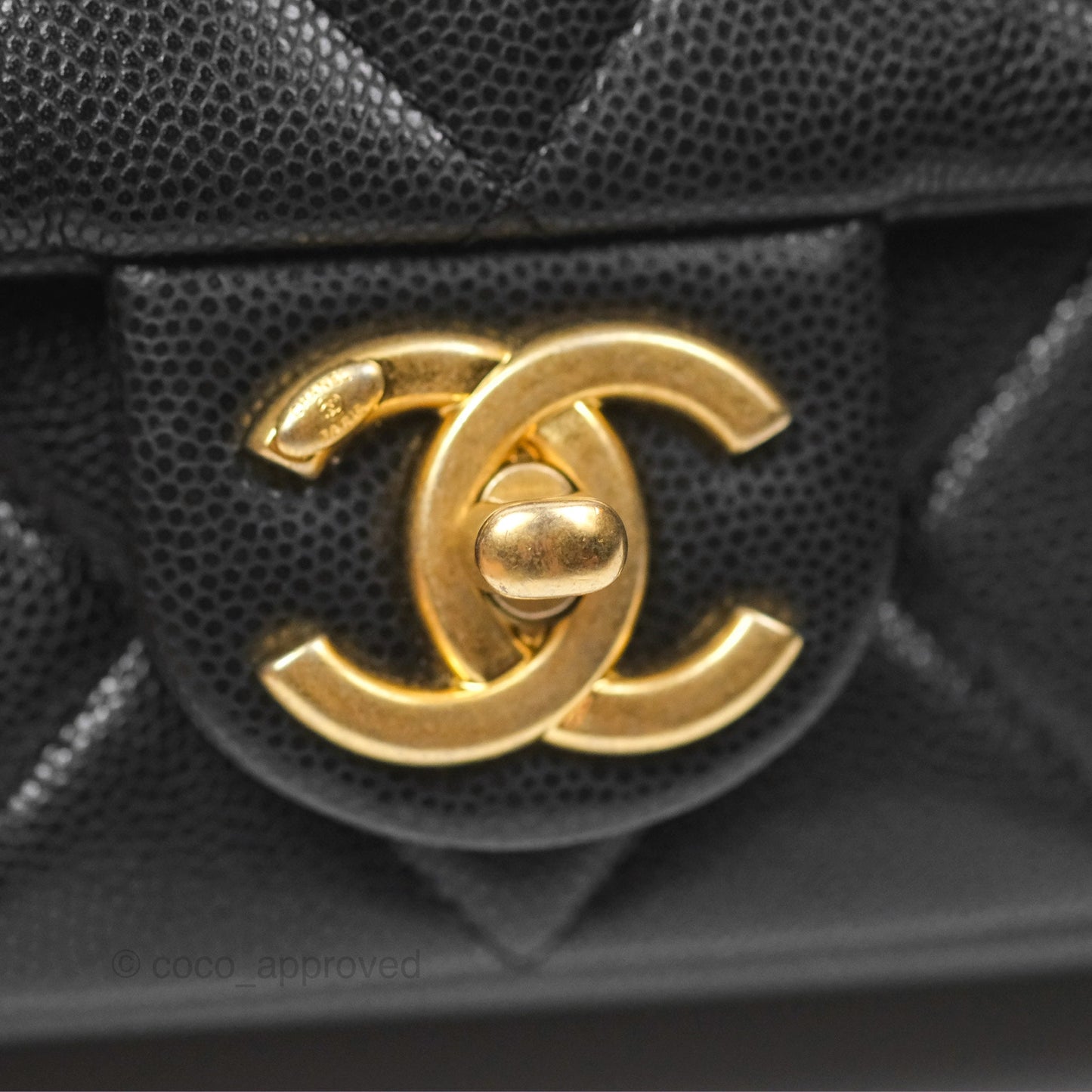 Chanel Mini Flap with Coin Charm Black Caviar Aged Gold Hardware 22A