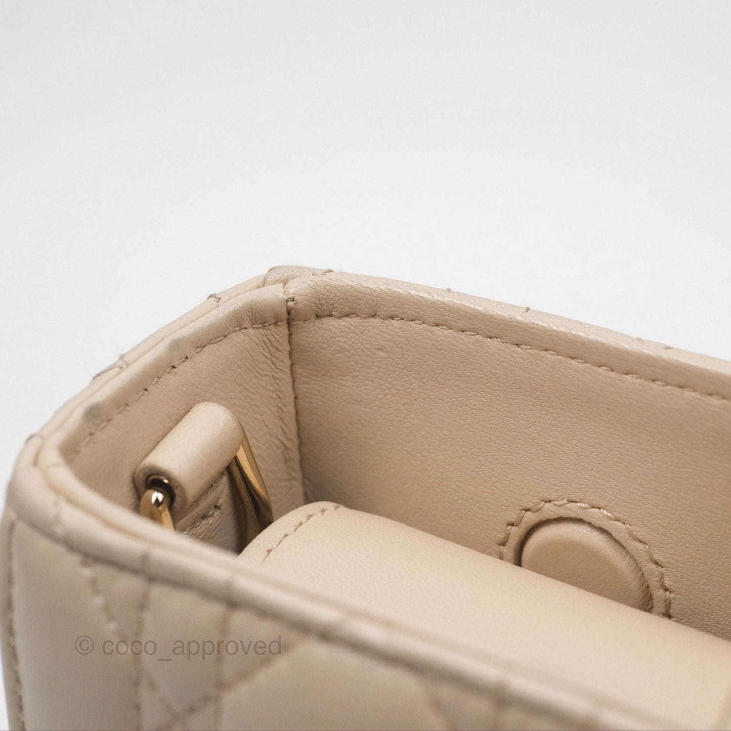 Christian Dior Medium Lady D-Joy Bag Beige Lambskin Cannage Gold Hardware