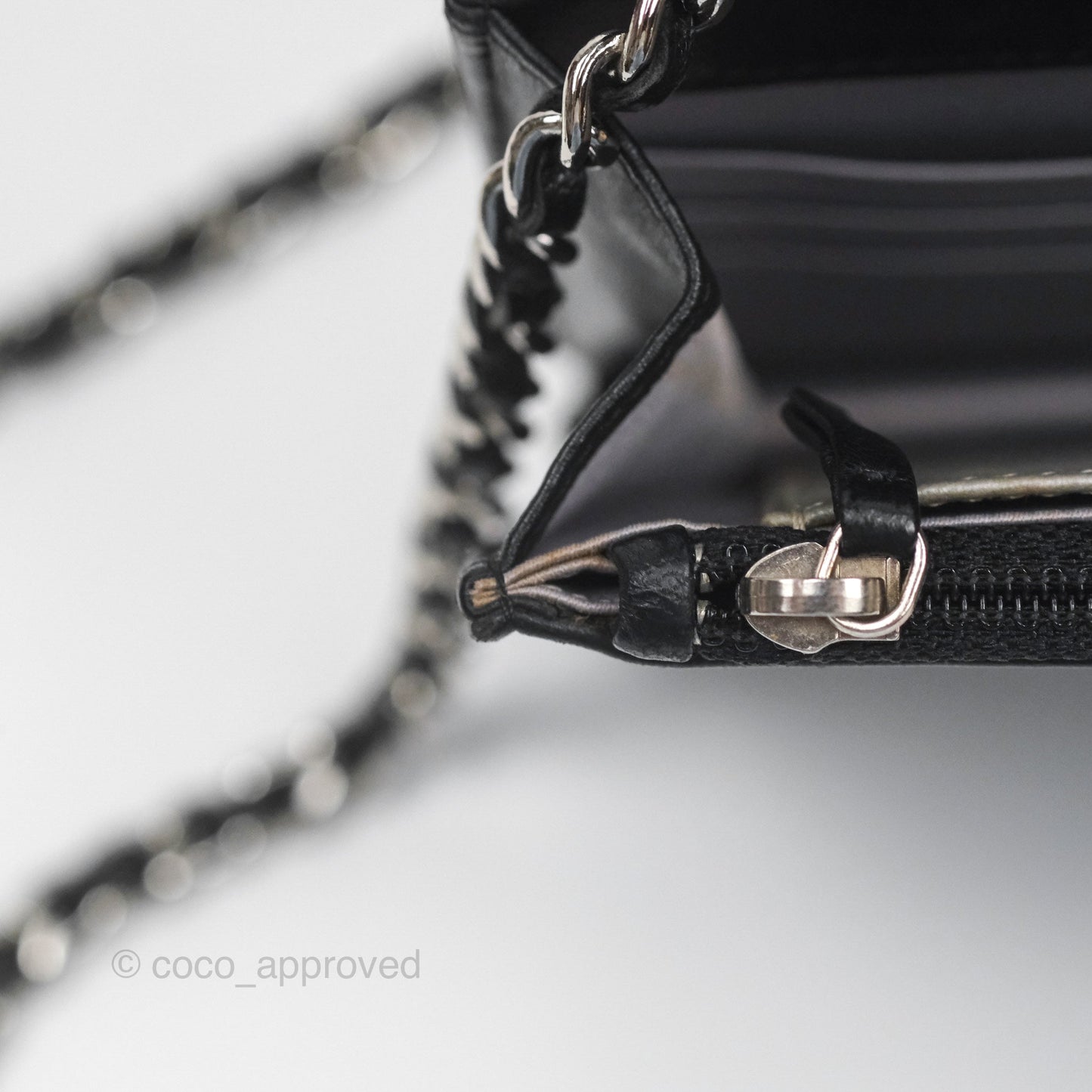 Chanel Camellia Embossed Wallet on Chain WOC Black Lambskin Silver Hardware