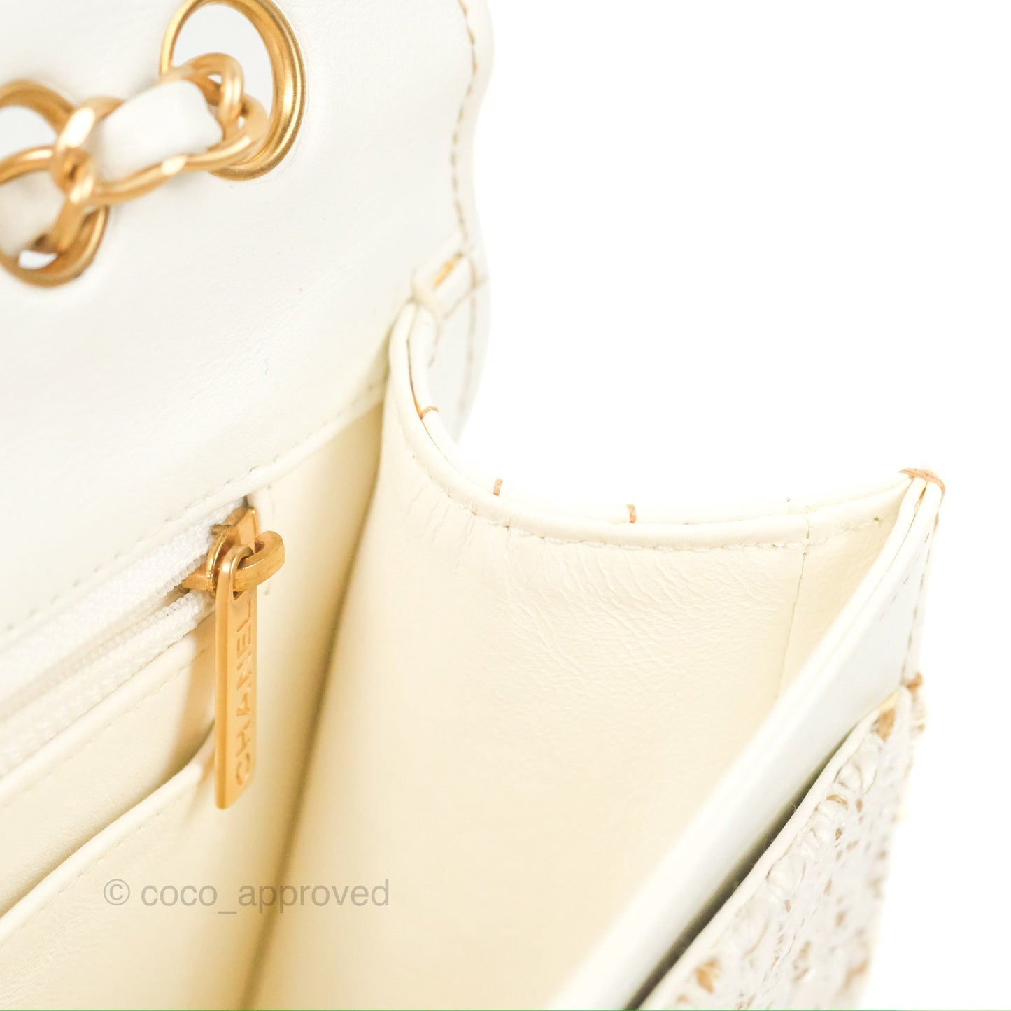 Chanel Small Tweed Flap Bag White Aged Gold Hardware