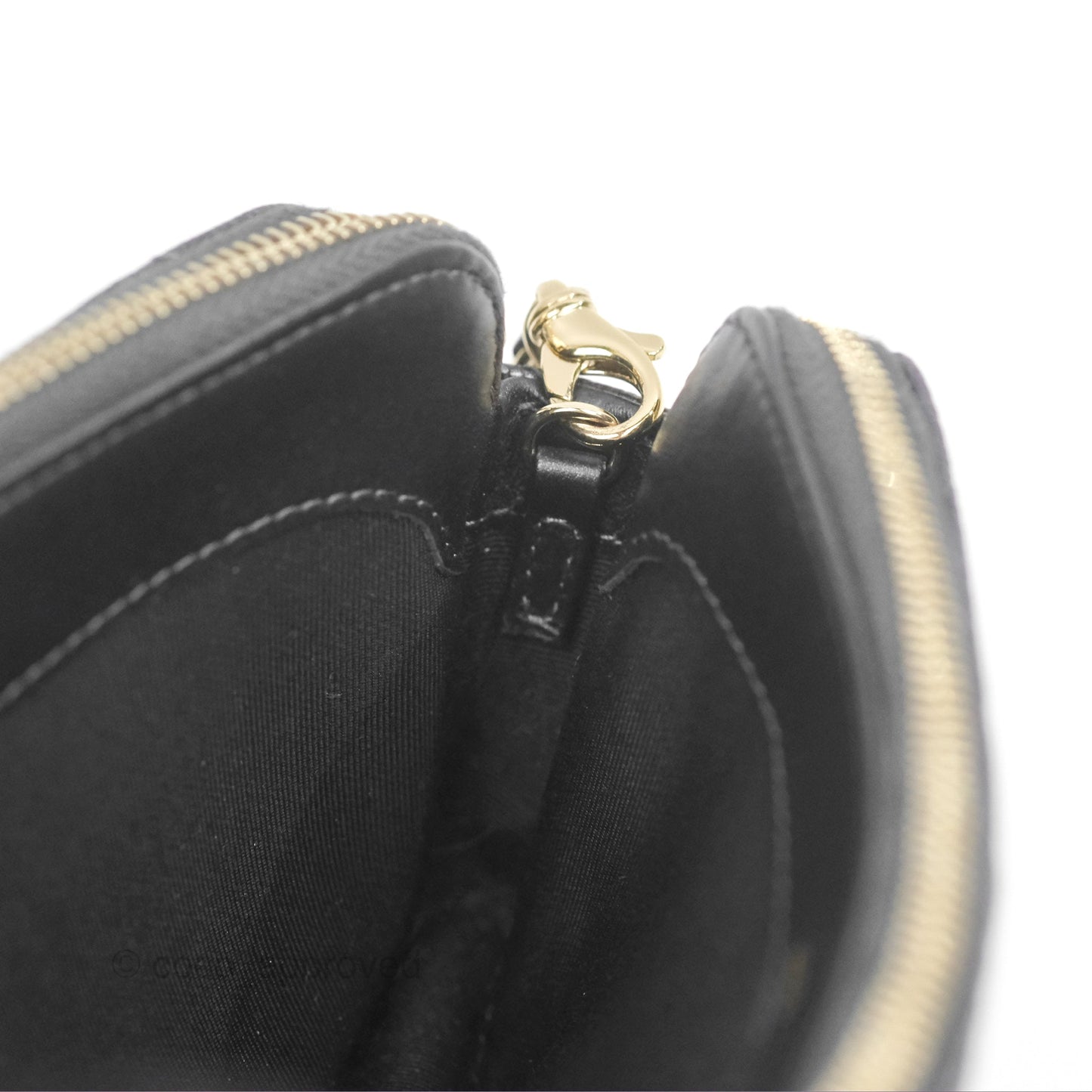 Chanel Quilted Zip Clutch With Chain Iridescent Dark Grey Caviar Gold Hardware
