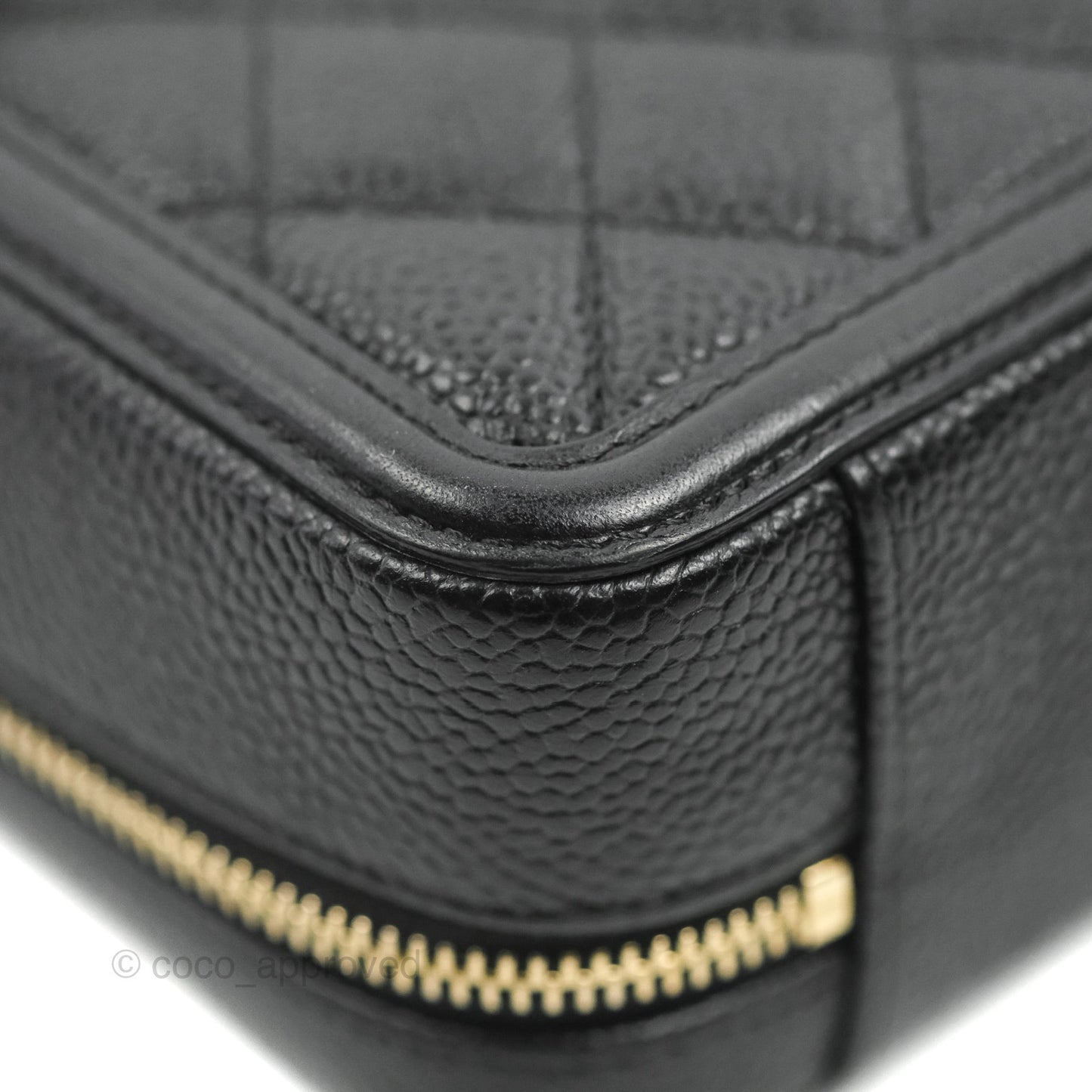 Chanel CC Filigree Vanity Clutch With Chain Caviar Black Aged Gold Hardware