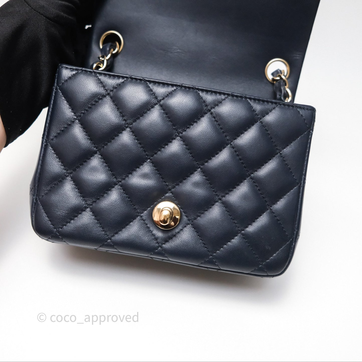 Chanel Mini Square Flap Quilted Navy Lambskin Gold Hardware