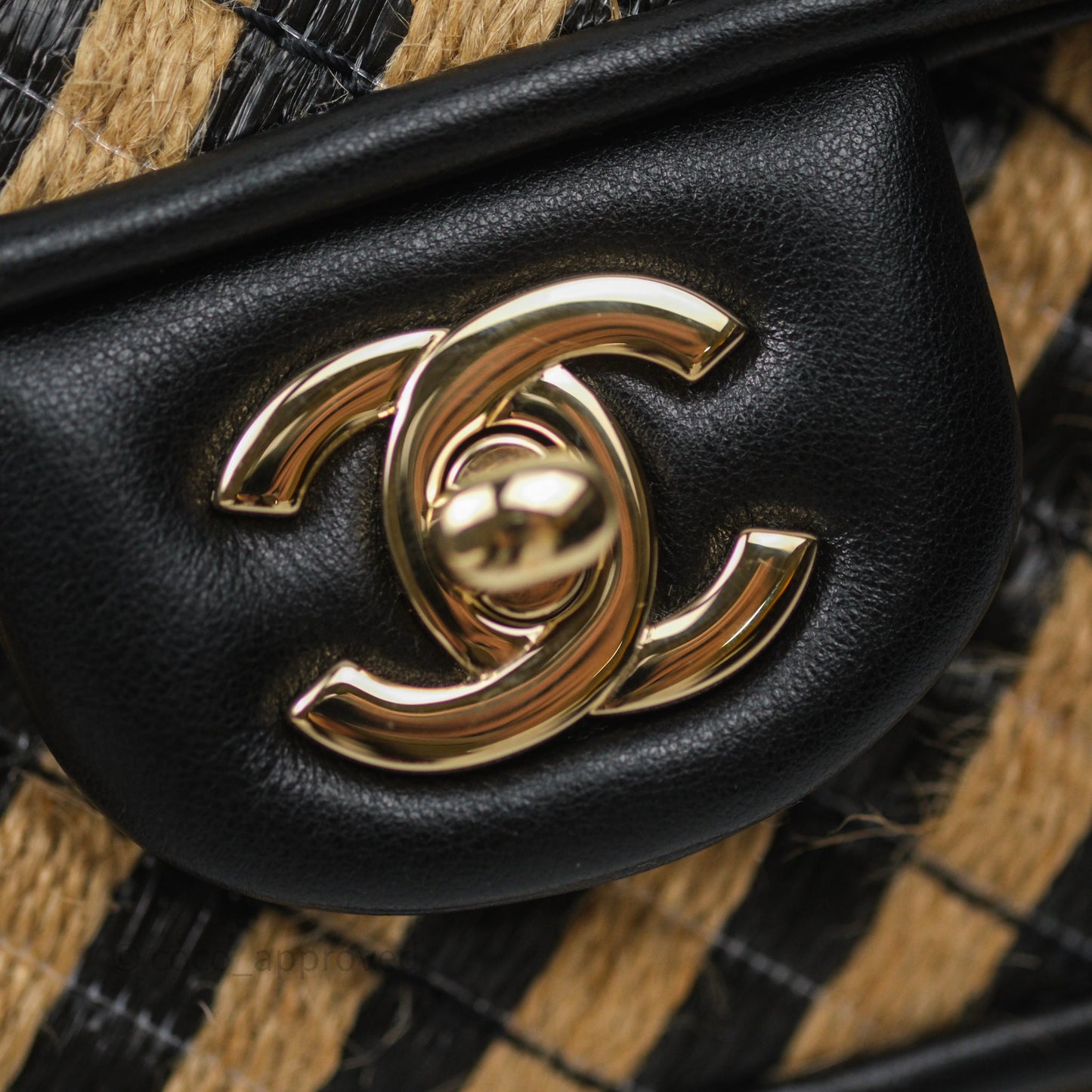 Chanel Quilted Mini Rectangular Flap Raffia Jute Thread Black & Beige Gold Hardware