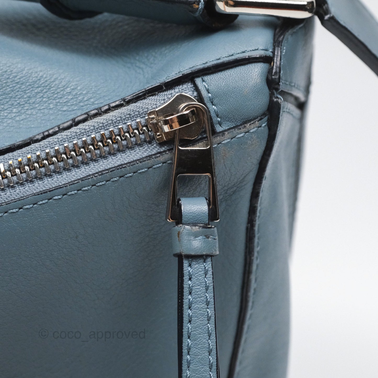 Loewe Medium Puzzle Bag Blue Calfskin Silver Hardware