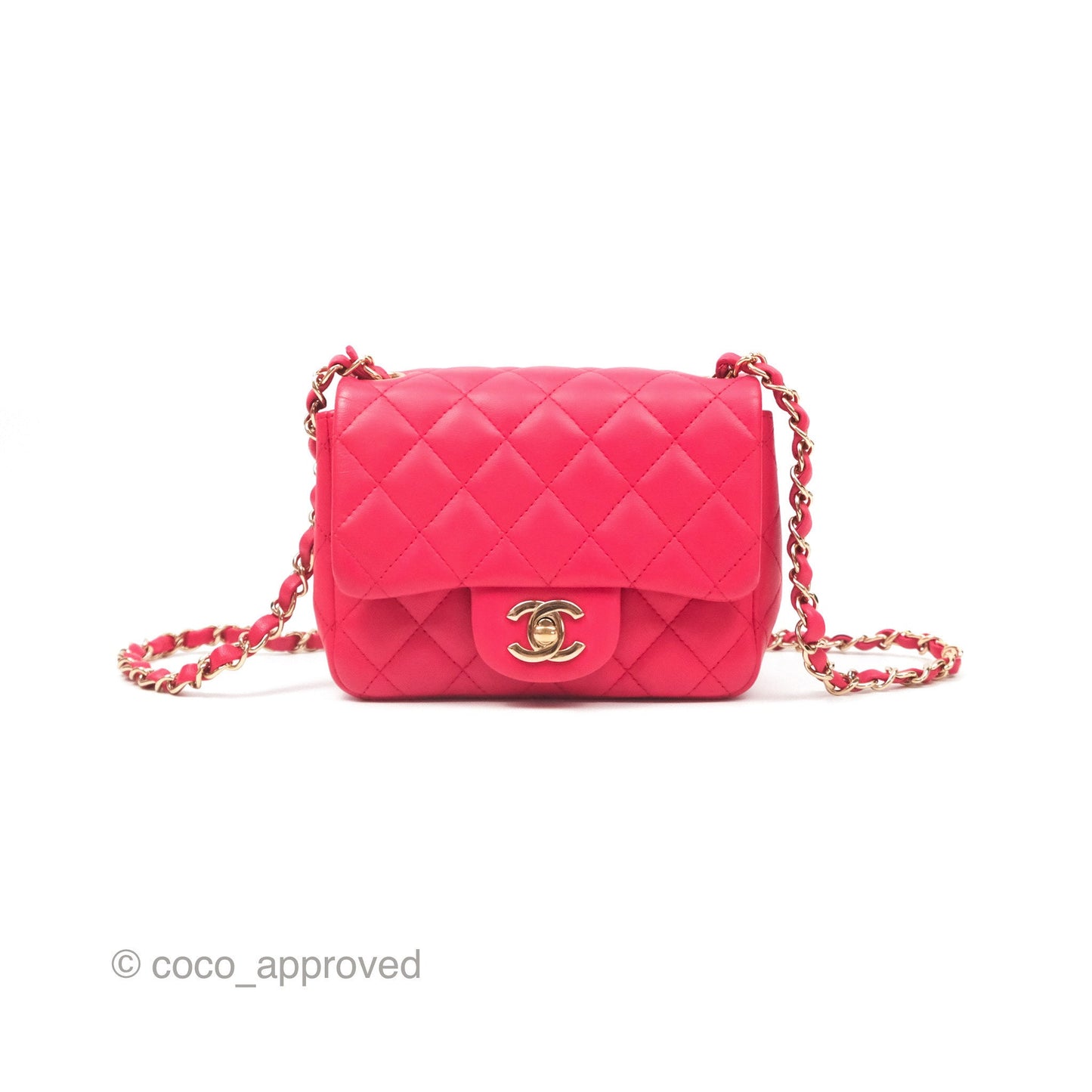 Chanel Mini Square Quilted Red Lambskin Gold Hardware