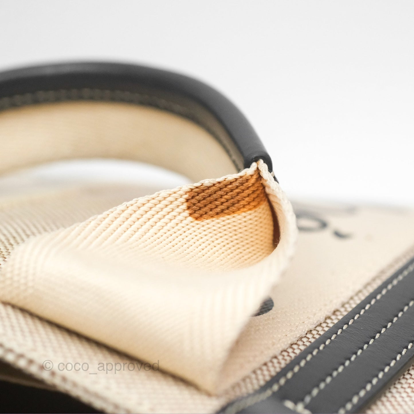Chloe Small Woody Tote Bag Cotton Canvas & Black Calfskin with Woody Ribbon