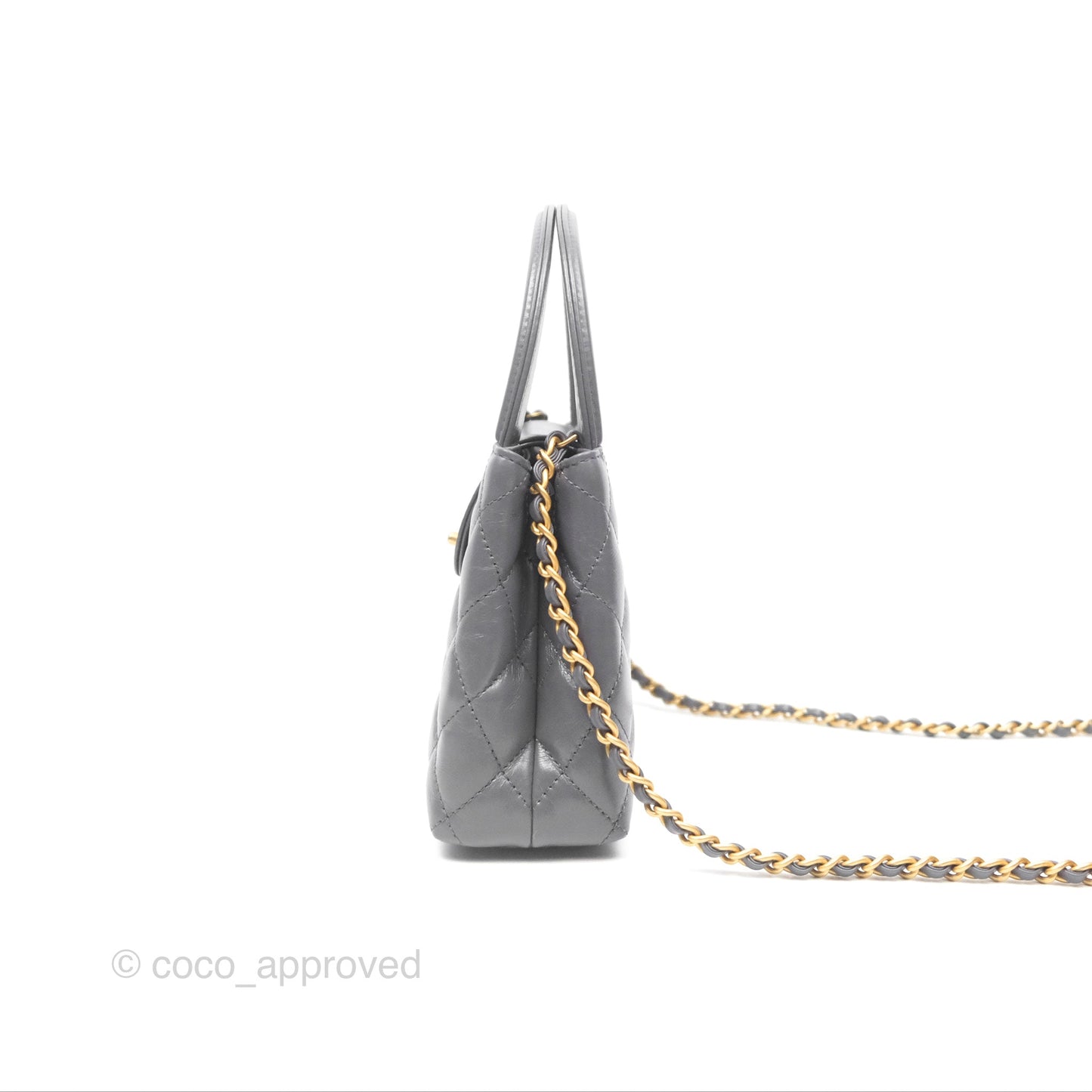 Chanel Kelly Bag Quilted Grey Shiny Calfskin Aged Gold Hardware