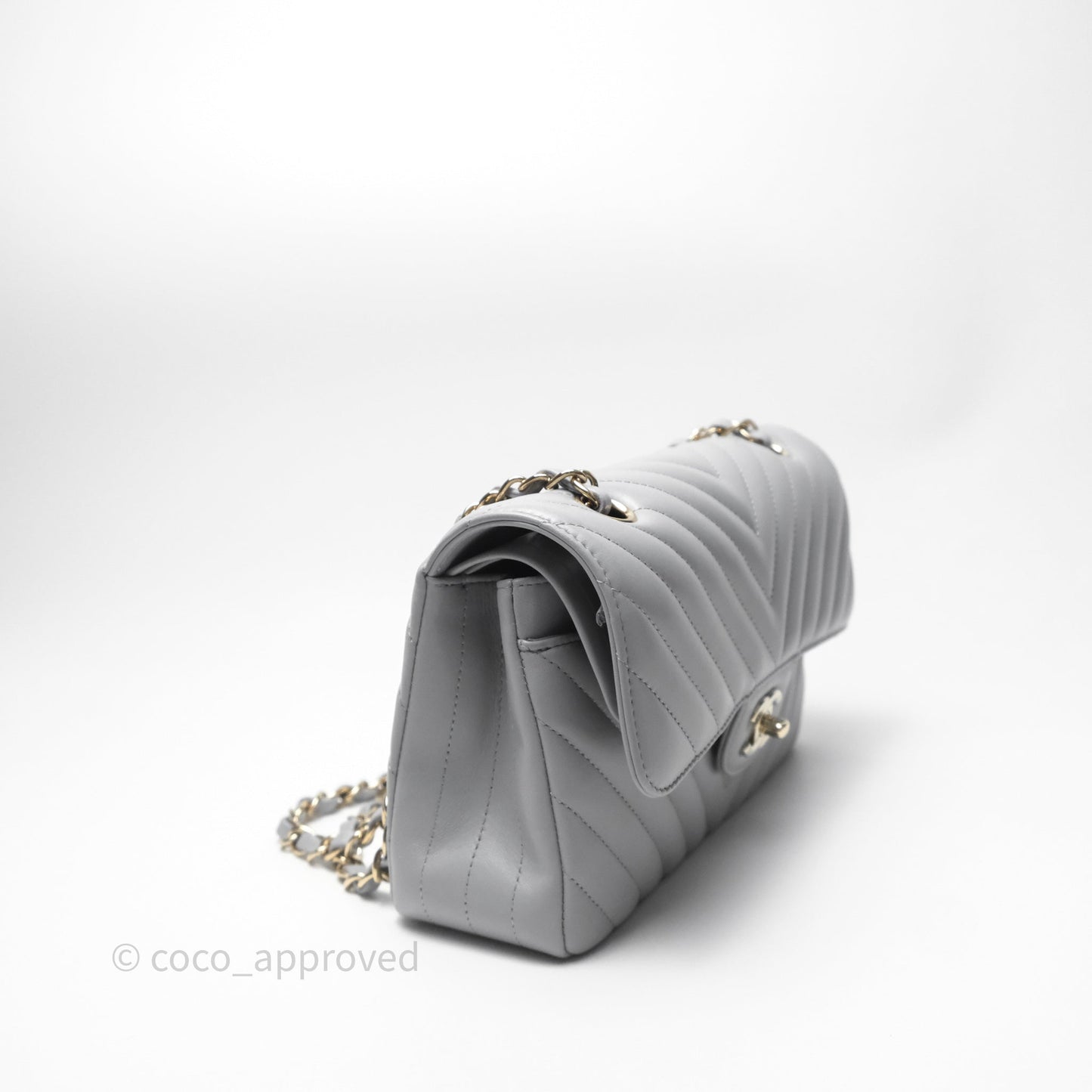 Chanel Classic Small Flap Chevron Grey Lambskin Gold Hardware