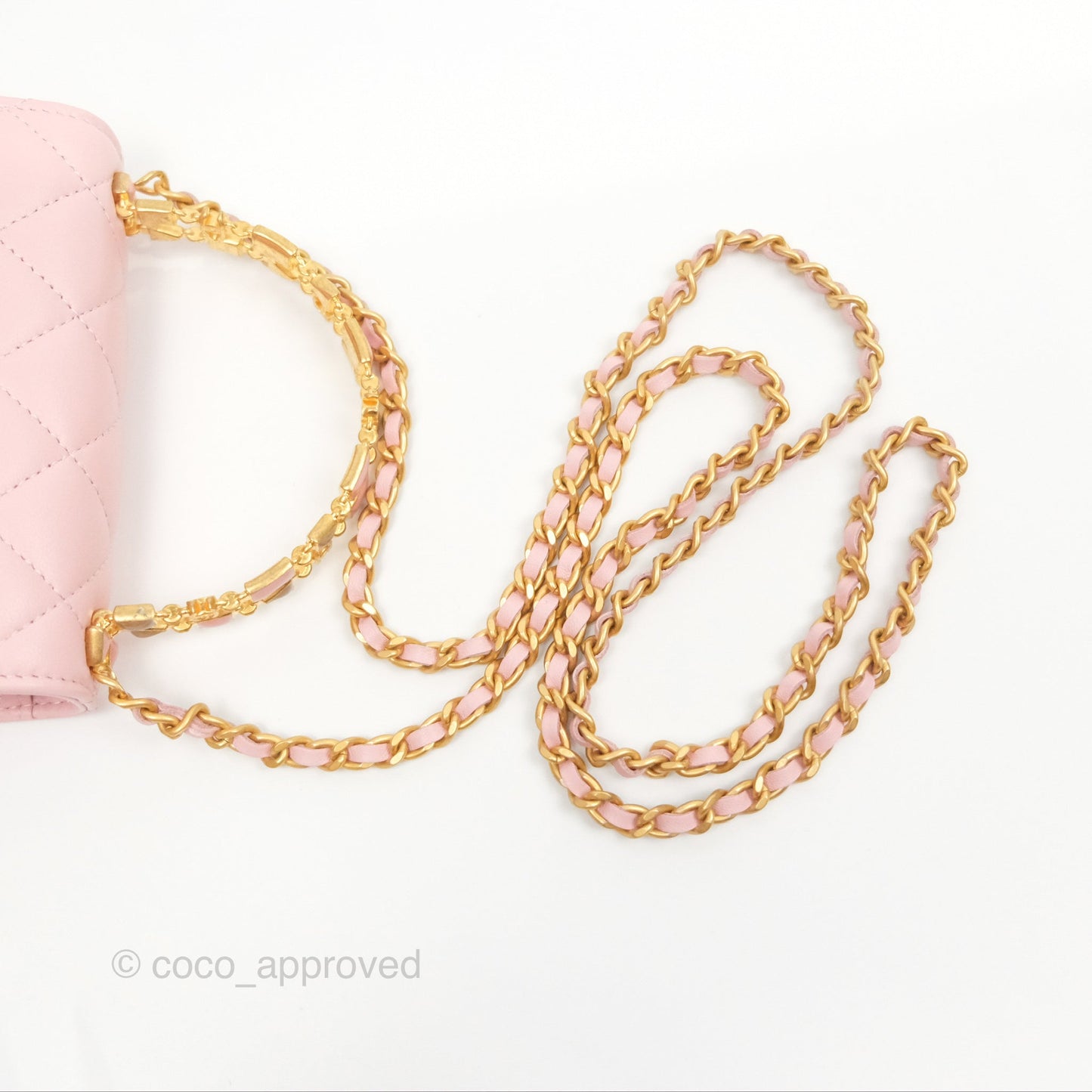 Chanel Enamel Top Handle Clutch with Chain Pink Lambskin Aged Gold Hardware 22B