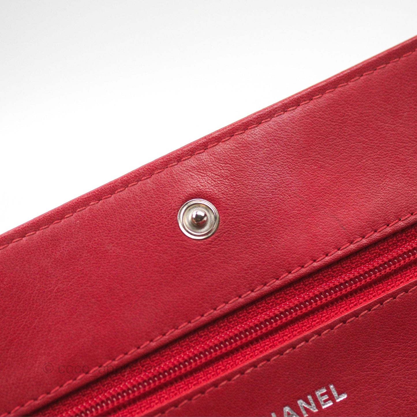 Chanel CC Wallet On Chain WOC Red Caviar Silver Hardware