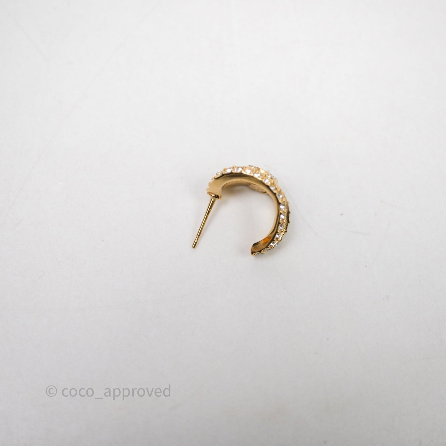 Chanel Hoop CC Crystal Earrings Gold Tone 22A