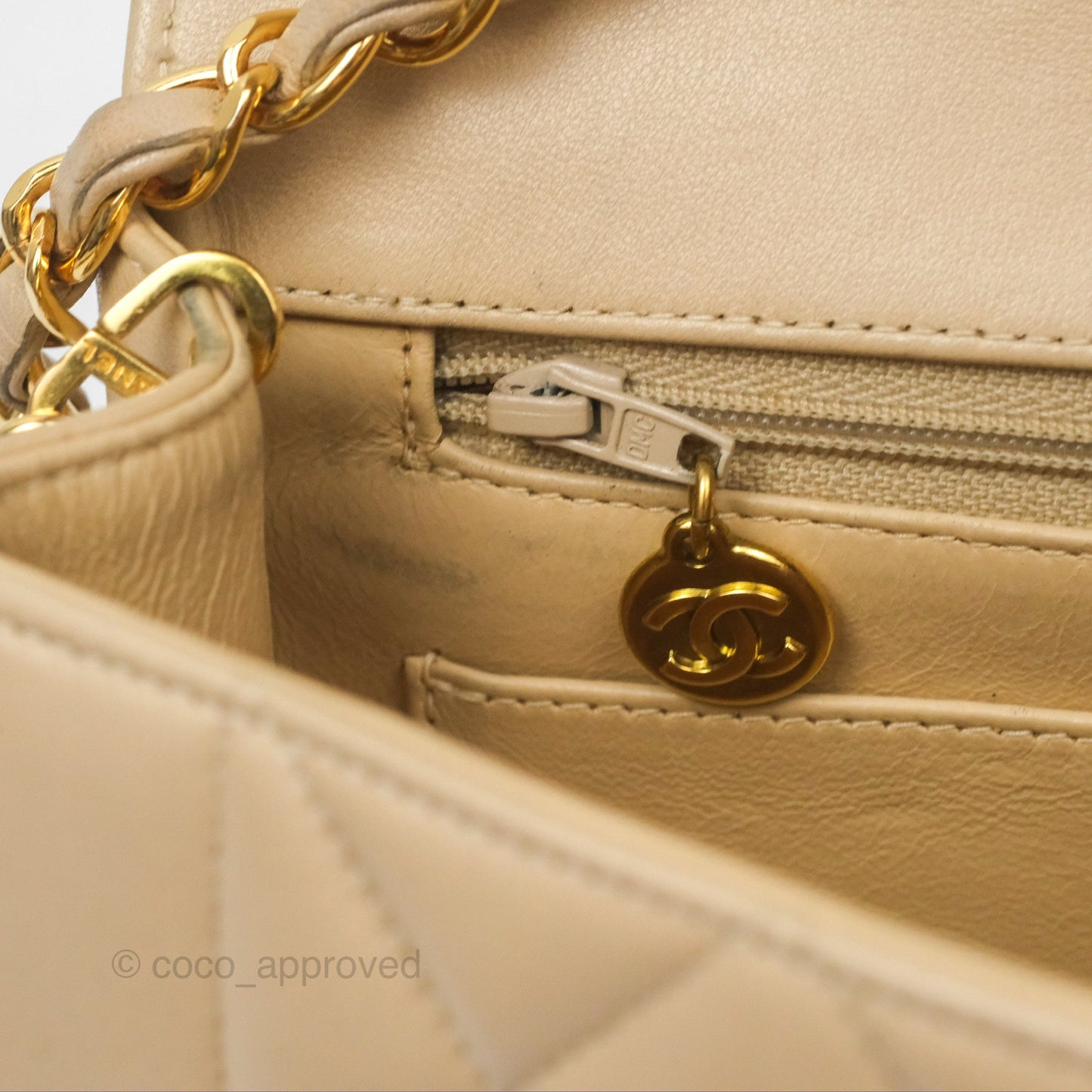 Chanel Vintage Small Quilted Classic Diana Flap Bag Beige Lambskin 24K Gold Hardware