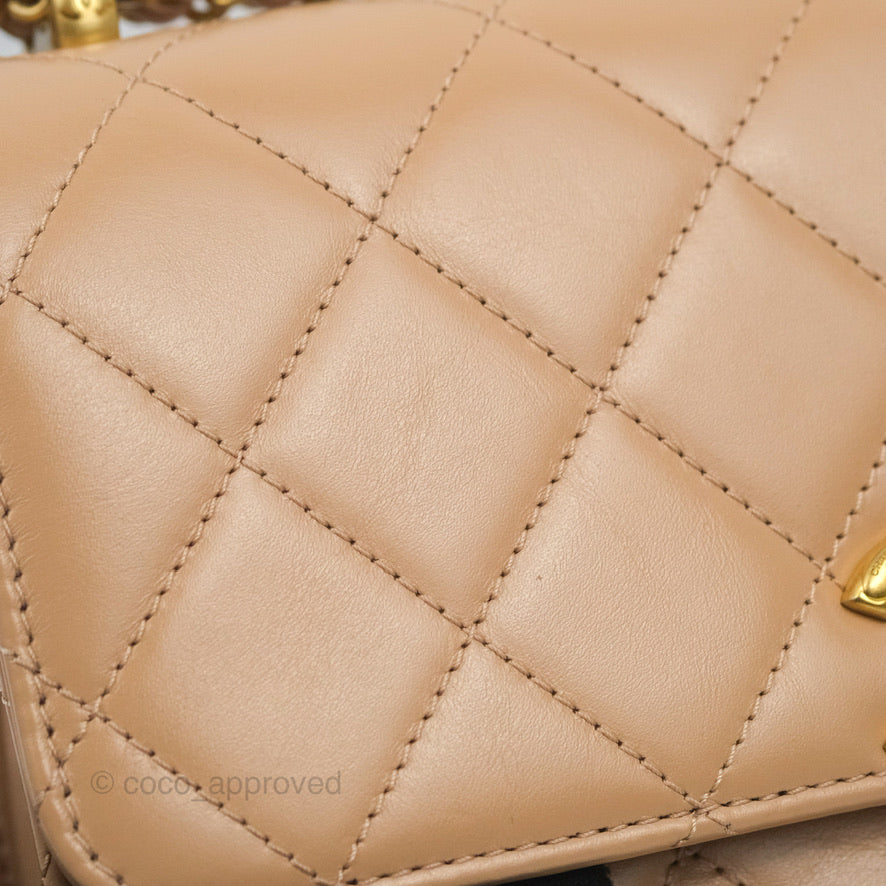 Chanel Quilted Perfect Fit Adjustable Beige Calfskin Gold Hardware 21A