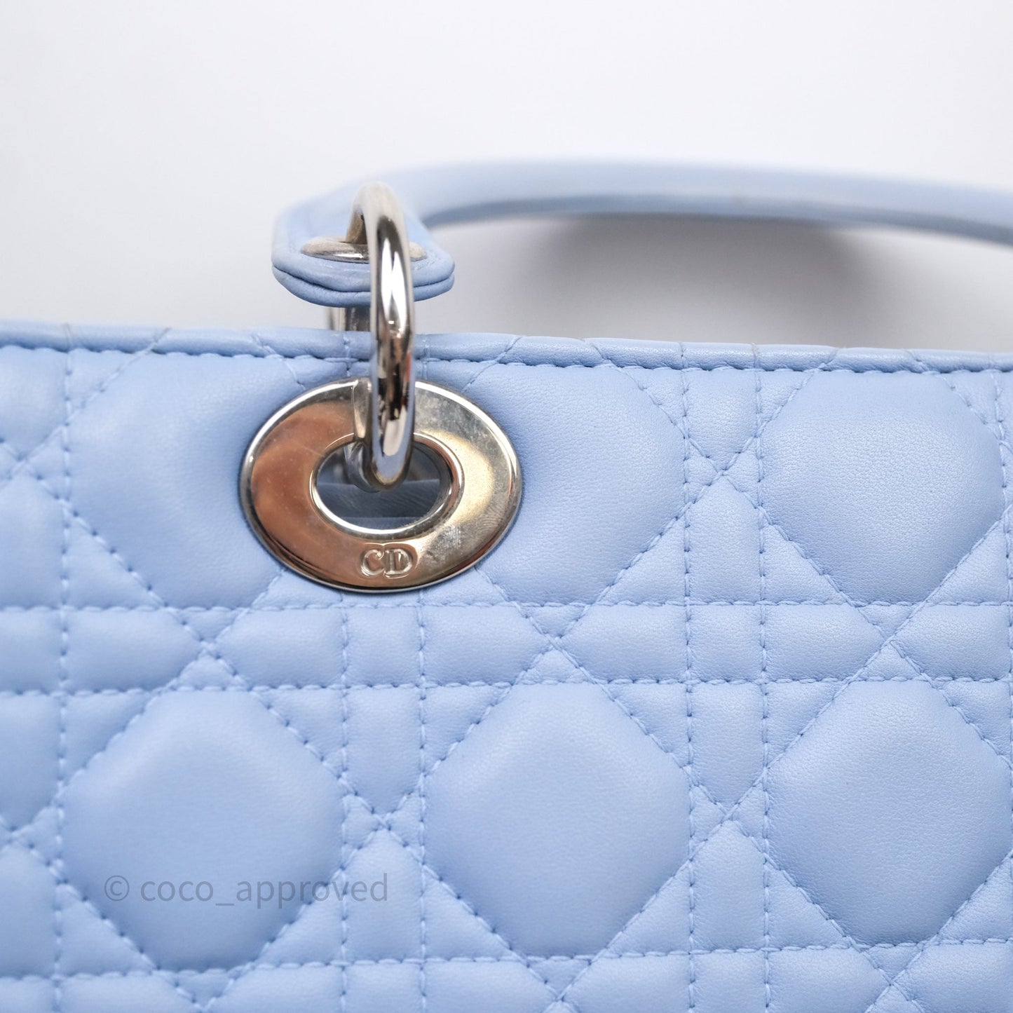 Christian Dior Large Lady Dior Cannage Blue Lambskin Silver Hardware