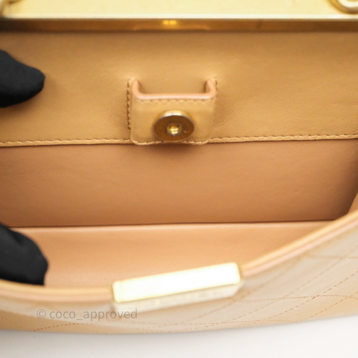 Chanel Small Coco Luxe Flap Bag Caramel Beige Calfskin Aged Gold Hardware