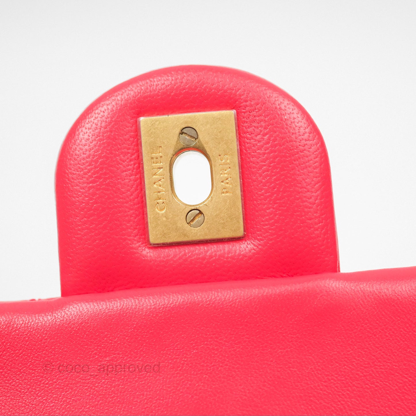 Chanel Mini Rectangular Pearl Crush Chilli Red Lambskin Aged Gold Hardware