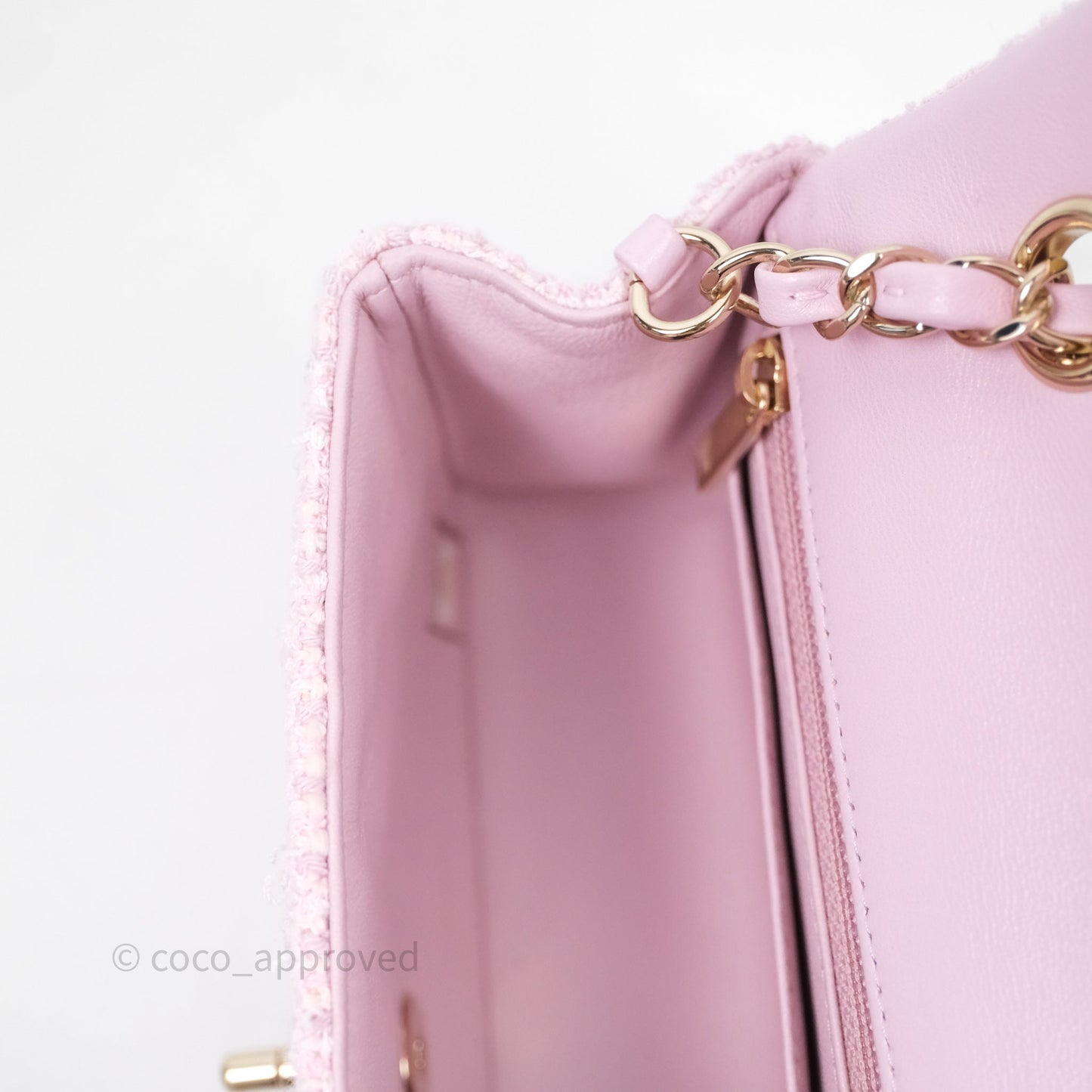 Chanel Classic Mini Rectangular Flap Pink Tweed Gold Hardware